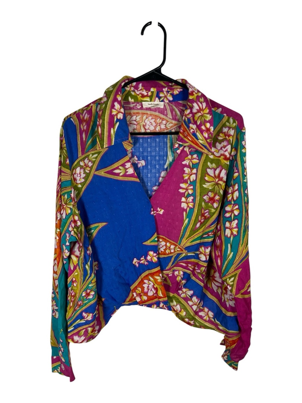 Haute Hippie Multicolor Floral Lightweight Long Sleeve Collared Blouse Size M